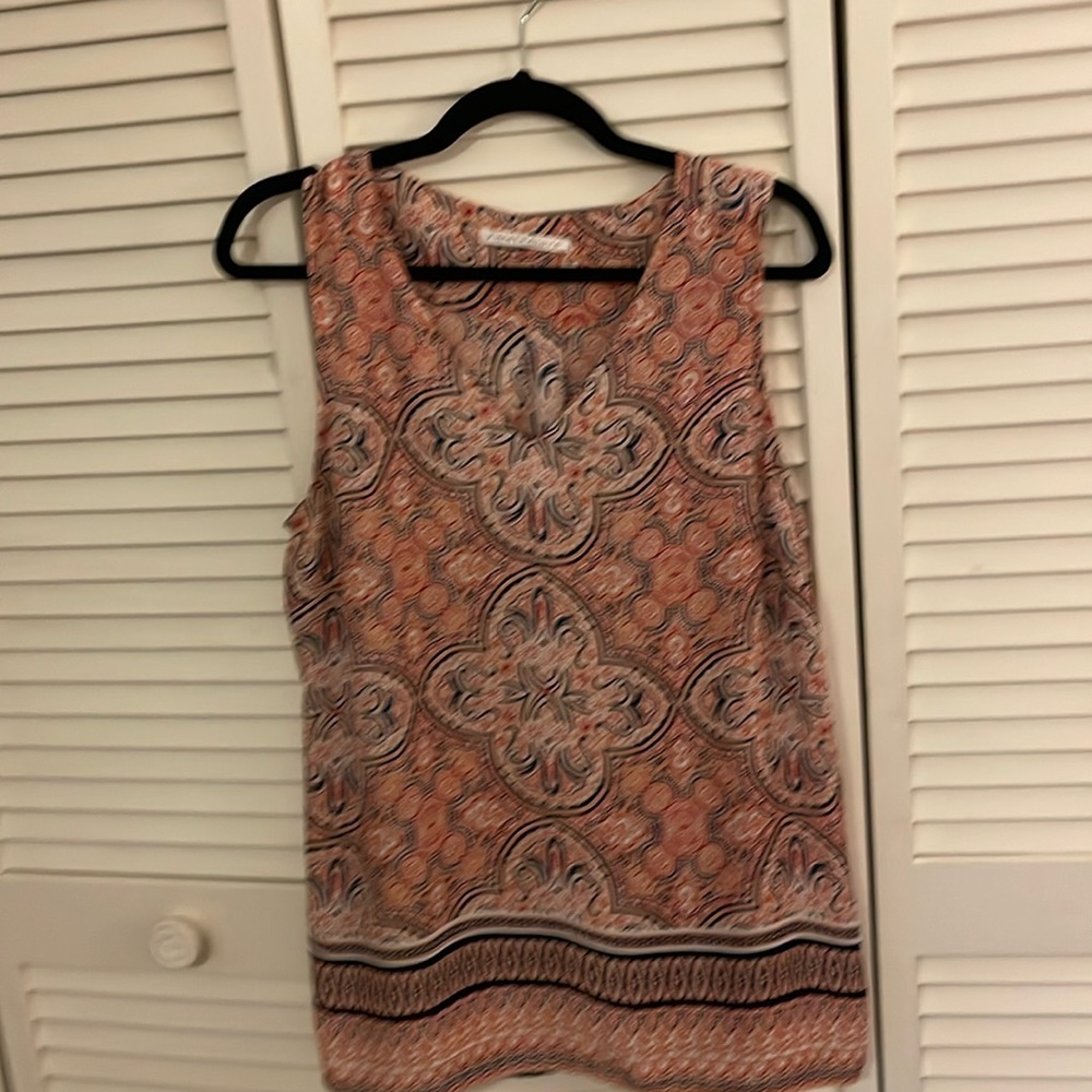 Navy, White & Orange V neck sleeveless Tunic